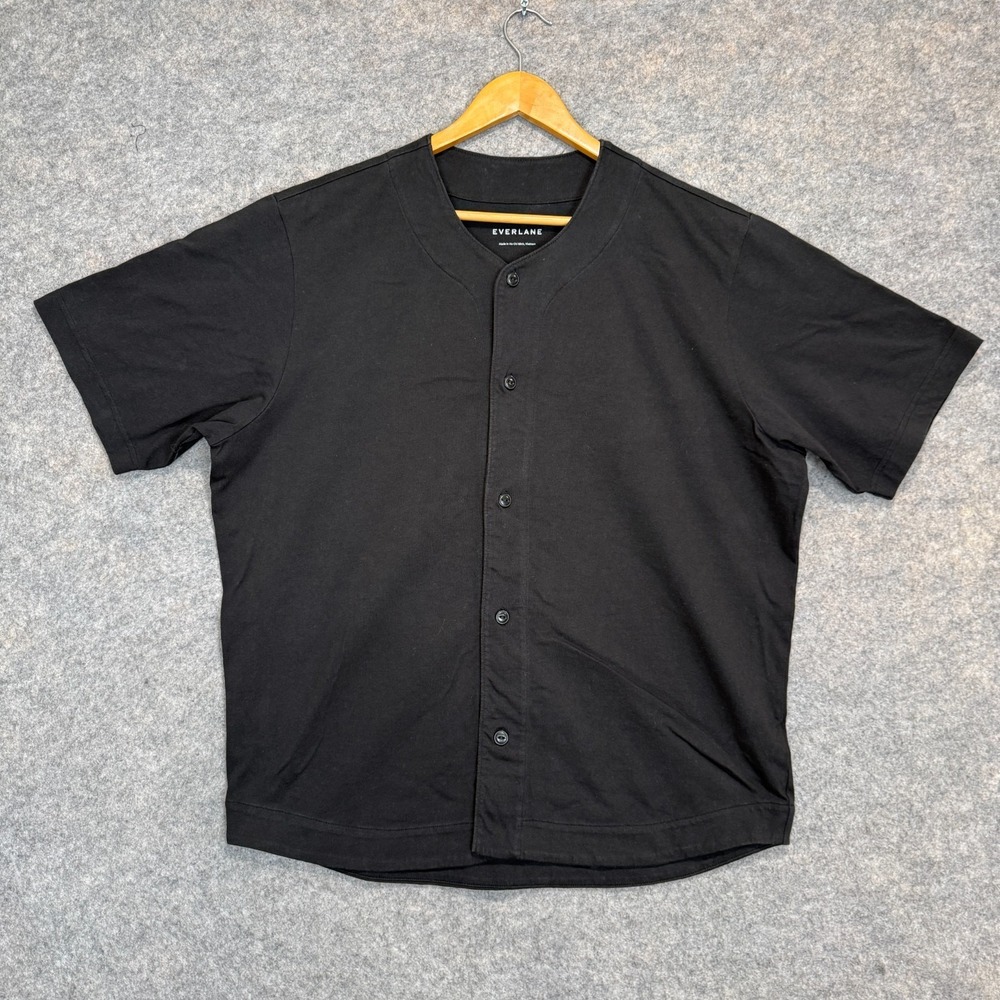 Everlane Baseball Shirt Mens Large Premium Weight Button Knit Relaxed Fit Black